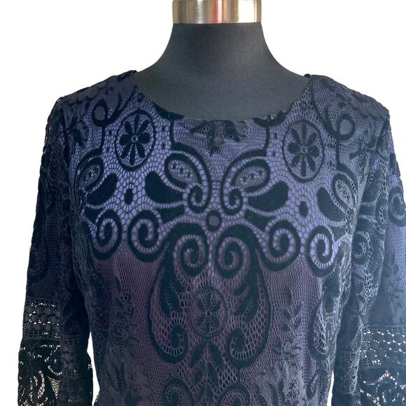 Eliza J Blue With Black Lace Overlay Dress Size 12 Goth Whimsigoth Dark Fairy - Picture 4 of 10